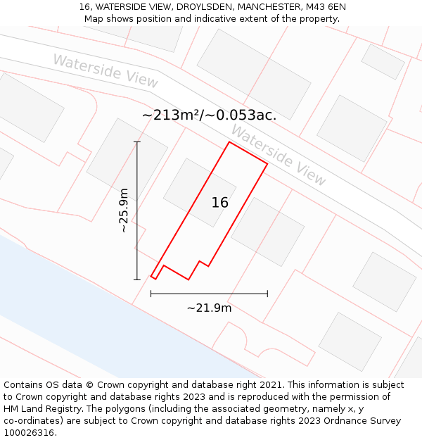 16, WATERSIDE VIEW, DROYLSDEN, MANCHESTER, M43 6EN: Plot and title map