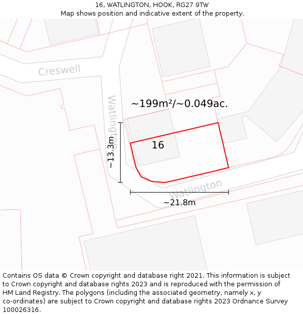 16, WATLINGTON, HOOK, RG27 9TW: Plot and title map