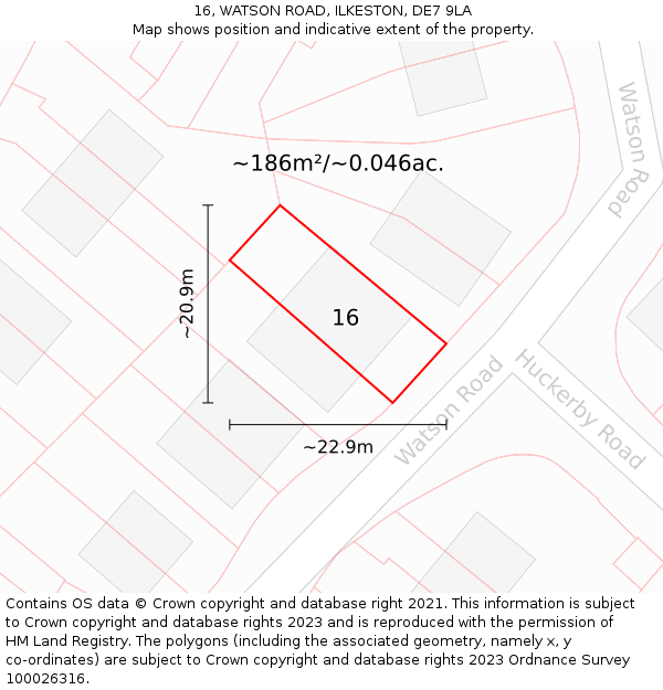 16, WATSON ROAD, ILKESTON, DE7 9LA: Plot and title map