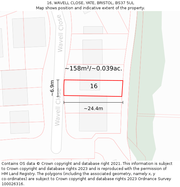 16, WAVELL CLOSE, YATE, BRISTOL, BS37 5UL: Plot and title map