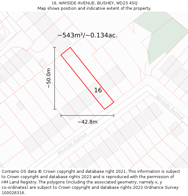 16, WAYSIDE AVENUE, BUSHEY, WD23 4SQ: Plot and title map