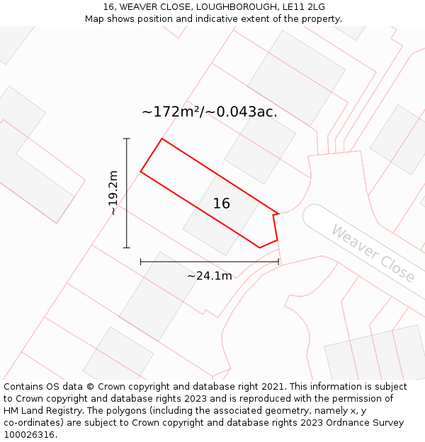 16, WEAVER CLOSE, LOUGHBOROUGH, LE11 2LG: Plot and title map