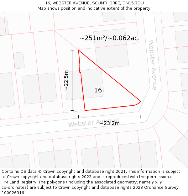 16, WEBSTER AVENUE, SCUNTHORPE, DN15 7DU: Plot and title map