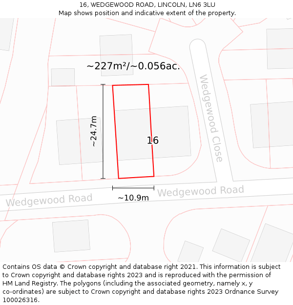 16, WEDGEWOOD ROAD, LINCOLN, LN6 3LU: Plot and title map