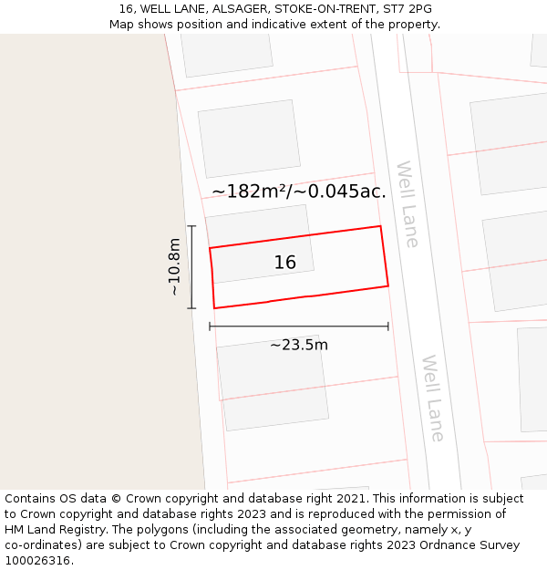 16, WELL LANE, ALSAGER, STOKE-ON-TRENT, ST7 2PG: Plot and title map