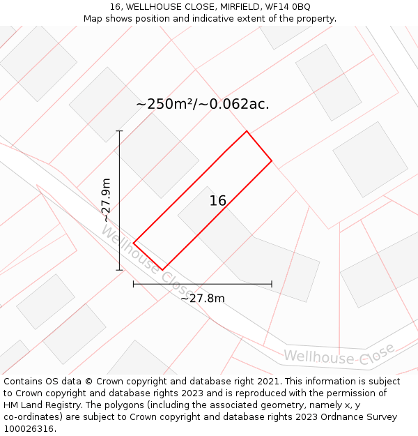 16, WELLHOUSE CLOSE, MIRFIELD, WF14 0BQ: Plot and title map