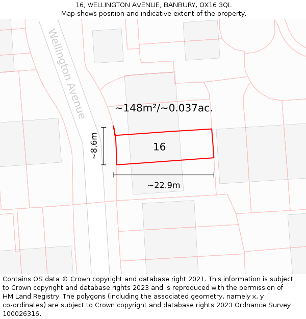16, WELLINGTON AVENUE, BANBURY, OX16 3QL: Plot and title map