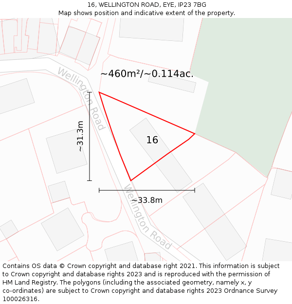 16, WELLINGTON ROAD, EYE, IP23 7BG: Plot and title map