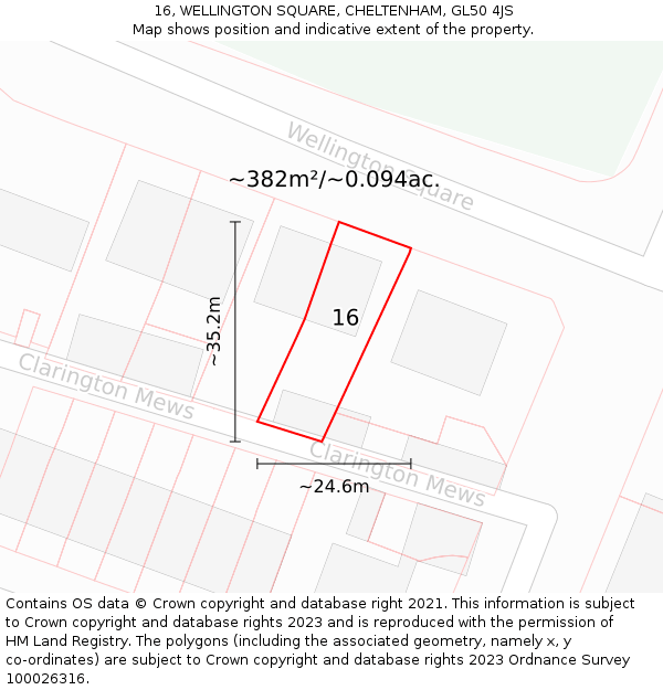 16, WELLINGTON SQUARE, CHELTENHAM, GL50 4JS: Plot and title map