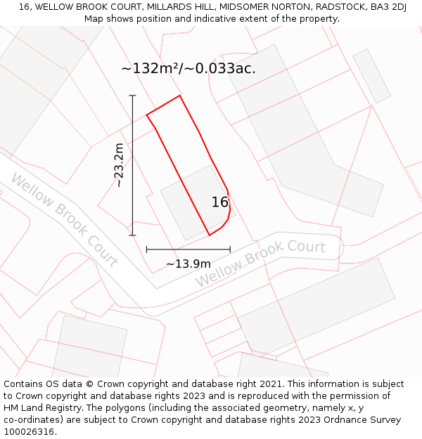 16, WELLOW BROOK COURT, MILLARDS HILL, MIDSOMER NORTON, RADSTOCK, BA3 2DJ: Plot and title map