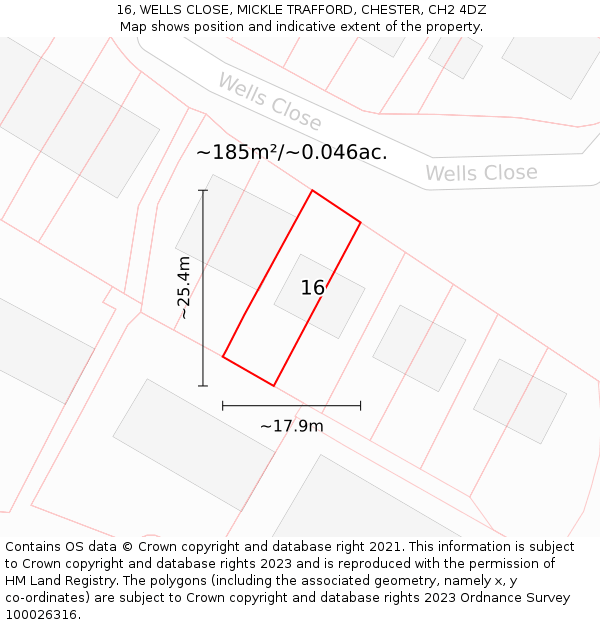 16, WELLS CLOSE, MICKLE TRAFFORD, CHESTER, CH2 4DZ: Plot and title map