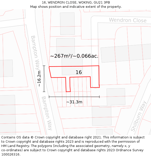 16, WENDRON CLOSE, WOKING, GU21 3PB: Plot and title map