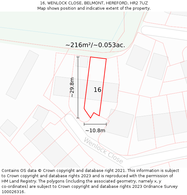 16, WENLOCK CLOSE, BELMONT, HEREFORD, HR2 7UZ: Plot and title map