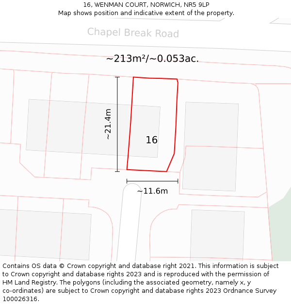 16, WENMAN COURT, NORWICH, NR5 9LP: Plot and title map