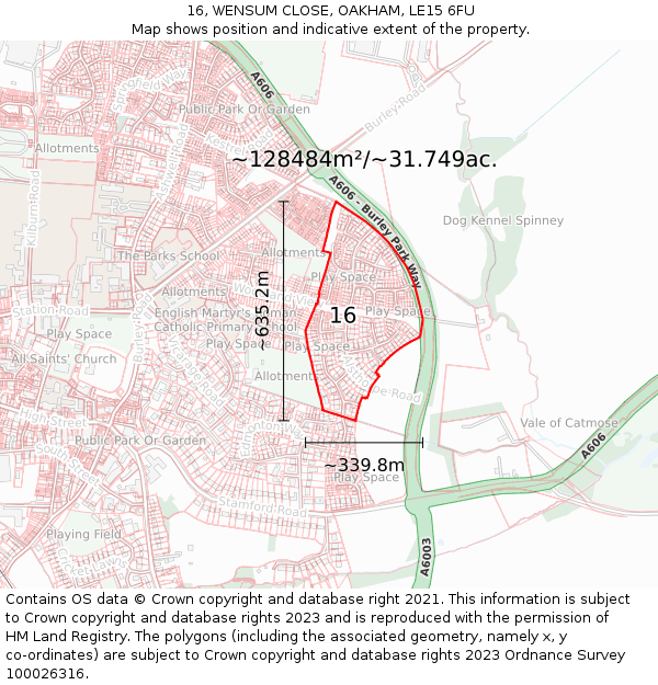 16, WENSUM CLOSE, OAKHAM, LE15 6FU: Plot and title map