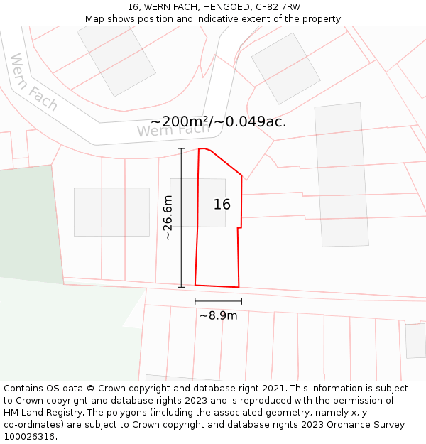 16, WERN FACH, HENGOED, CF82 7RW: Plot and title map