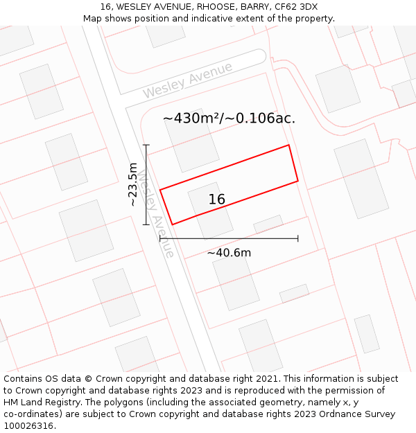 16, WESLEY AVENUE, RHOOSE, BARRY, CF62 3DX: Plot and title map