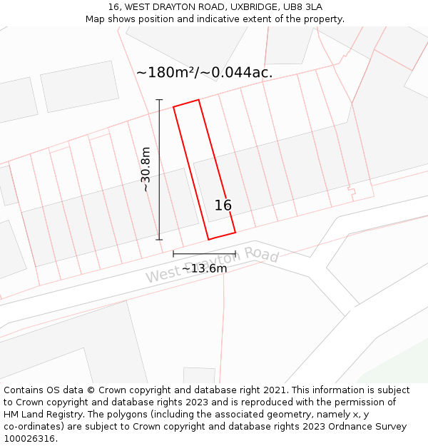 16, WEST DRAYTON ROAD, UXBRIDGE, UB8 3LA: Plot and title map