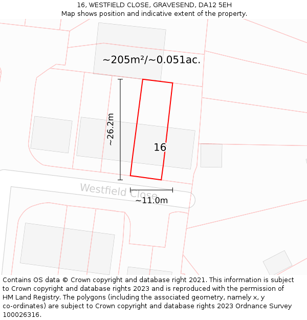 16, WESTFIELD CLOSE, GRAVESEND, DA12 5EH: Plot and title map