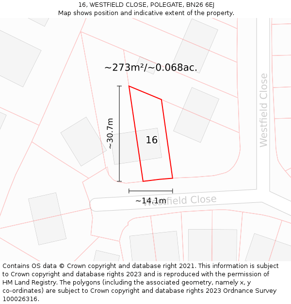 16, WESTFIELD CLOSE, POLEGATE, BN26 6EJ: Plot and title map