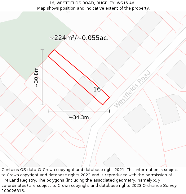 16, WESTFIELDS ROAD, RUGELEY, WS15 4AH: Plot and title map