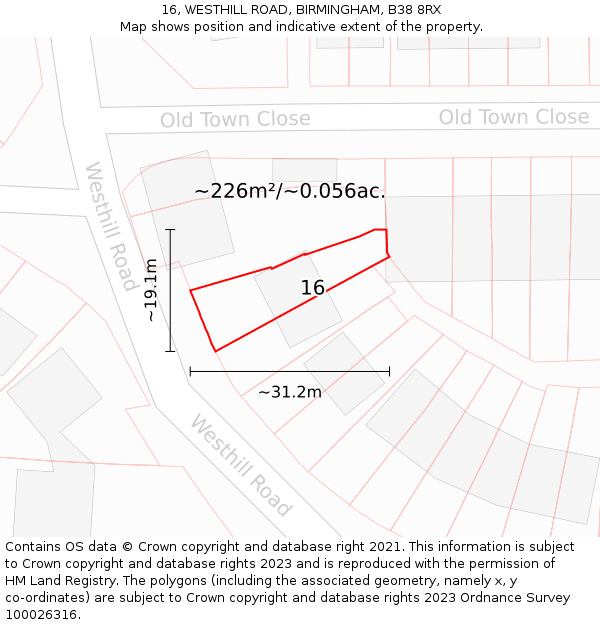 16, WESTHILL ROAD, BIRMINGHAM, B38 8RX: Plot and title map