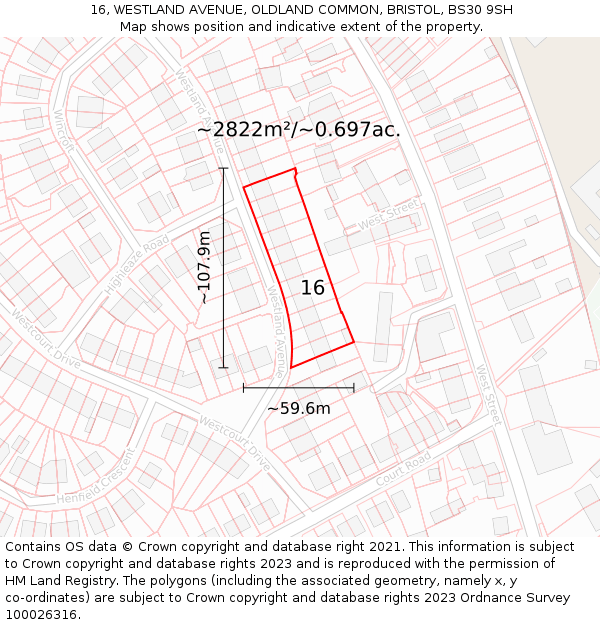 16, WESTLAND AVENUE, OLDLAND COMMON, BRISTOL, BS30 9SH: Plot and title map