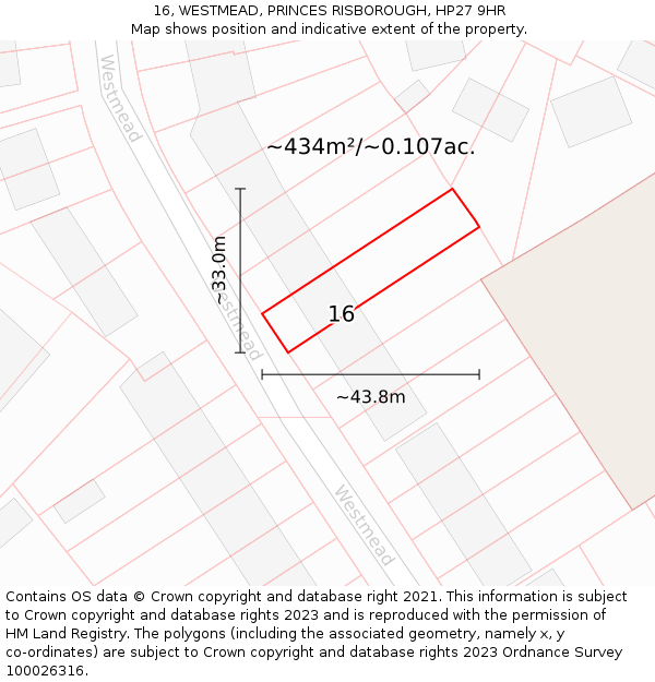 16, WESTMEAD, PRINCES RISBOROUGH, HP27 9HR: Plot and title map