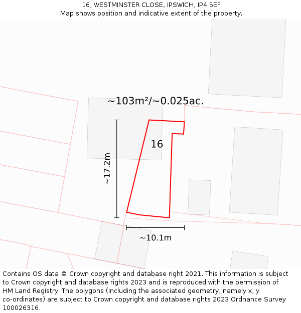 16, WESTMINSTER CLOSE, IPSWICH, IP4 5EF: Plot and title map