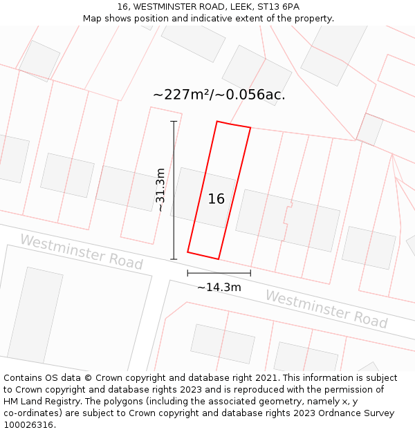 16, WESTMINSTER ROAD, LEEK, ST13 6PA: Plot and title map