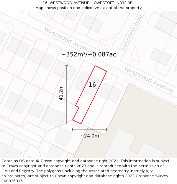 16, WESTWOOD AVENUE, LOWESTOFT, NR33 9RH: Plot and title map