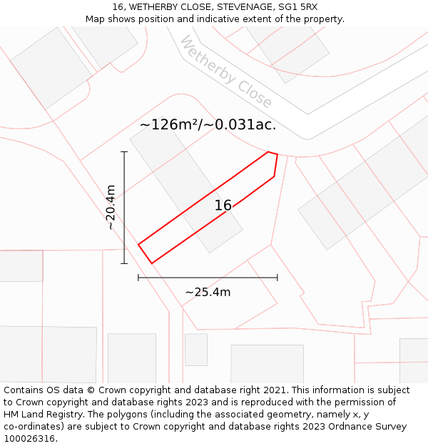 16, WETHERBY CLOSE, STEVENAGE, SG1 5RX: Plot and title map