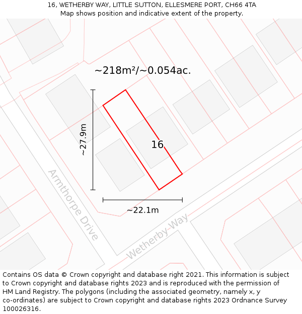16, WETHERBY WAY, LITTLE SUTTON, ELLESMERE PORT, CH66 4TA: Plot and title map