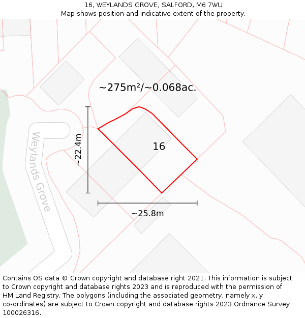 16, WEYLANDS GROVE, SALFORD, M6 7WU: Plot and title map