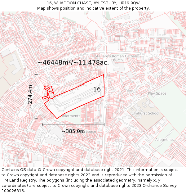 16, WHADDON CHASE, AYLESBURY, HP19 9QW: Plot and title map