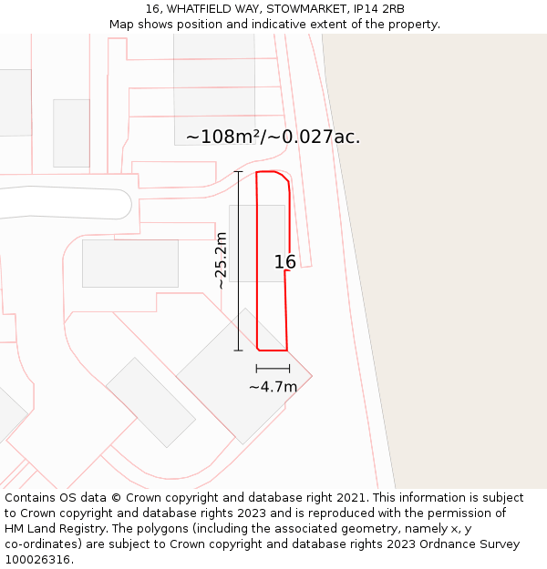 16, WHATFIELD WAY, STOWMARKET, IP14 2RB: Plot and title map
