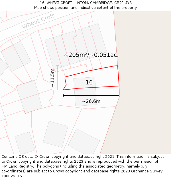 16, WHEAT CROFT, LINTON, CAMBRIDGE, CB21 4YR: Plot and title map