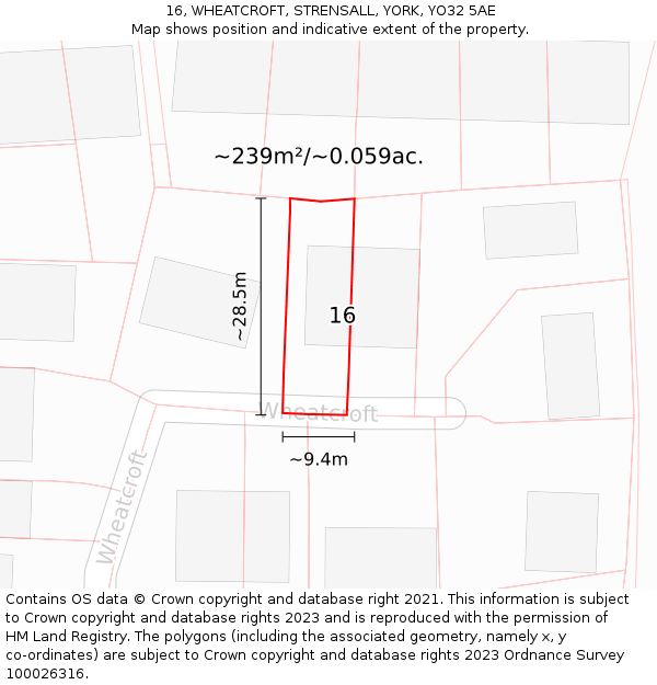 16, WHEATCROFT, STRENSALL, YORK, YO32 5AE: Plot and title map