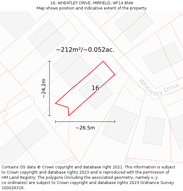 16, WHEATLEY DRIVE, MIRFIELD, WF14 8NW: Plot and title map