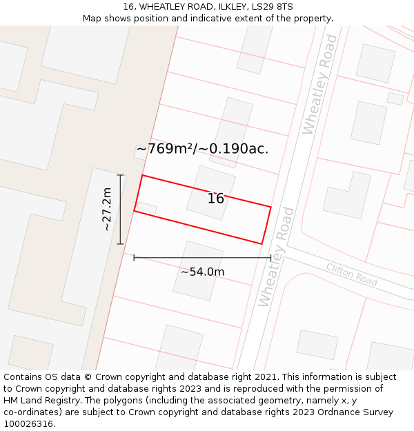 16, WHEATLEY ROAD, ILKLEY, LS29 8TS: Plot and title map