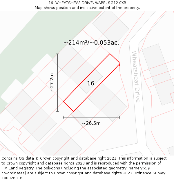 16, WHEATSHEAF DRIVE, WARE, SG12 0XR: Plot and title map