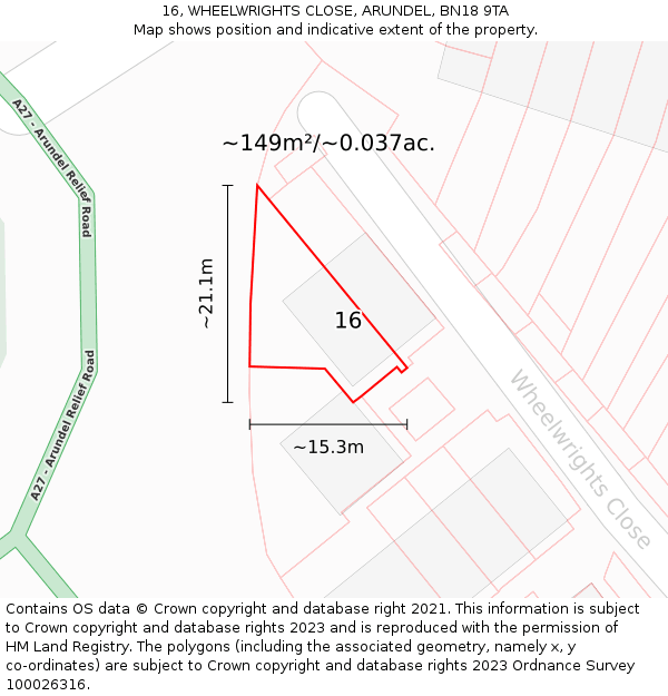 16, WHEELWRIGHTS CLOSE, ARUNDEL, BN18 9TA: Plot and title map
