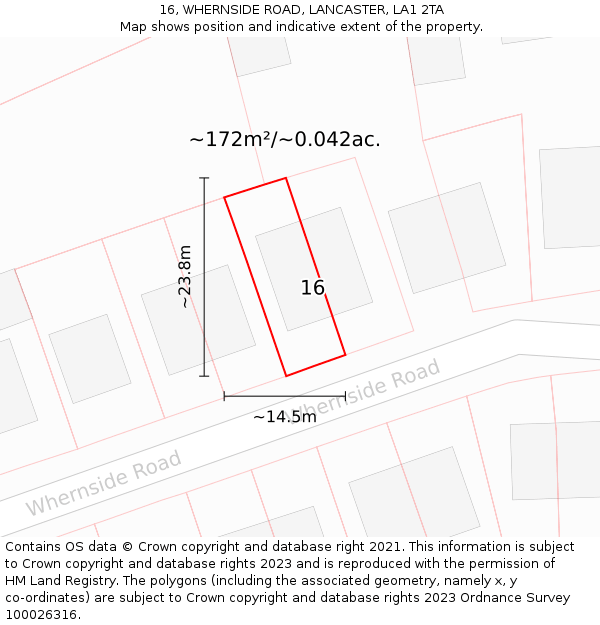 16, WHERNSIDE ROAD, LANCASTER, LA1 2TA: Plot and title map