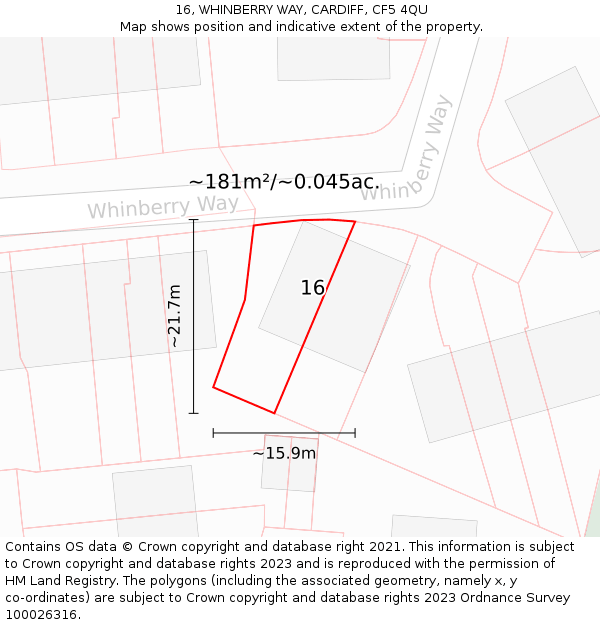16, WHINBERRY WAY, CARDIFF, CF5 4QU: Plot and title map