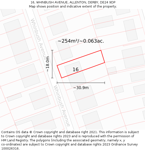 16, WHINBUSH AVENUE, ALLENTON, DERBY, DE24 9DP: Plot and title map