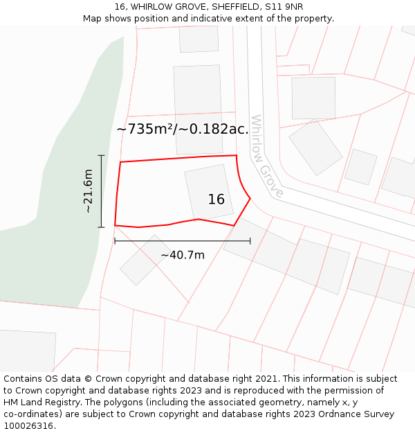 16, WHIRLOW GROVE, SHEFFIELD, S11 9NR: Plot and title map