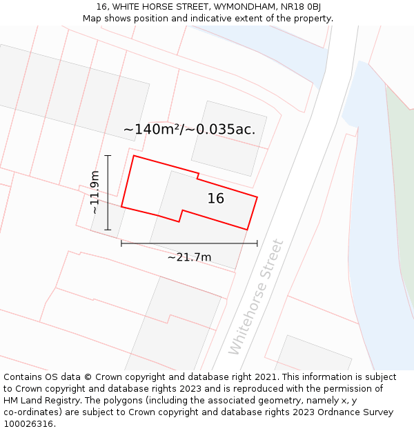 16, WHITE HORSE STREET, WYMONDHAM, NR18 0BJ: Plot and title map