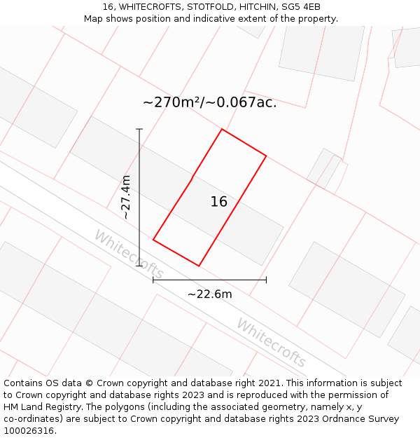 16, WHITECROFTS, STOTFOLD, HITCHIN, SG5 4EB: Plot and title map