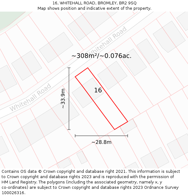 16, WHITEHALL ROAD, BROMLEY, BR2 9SQ: Plot and title map