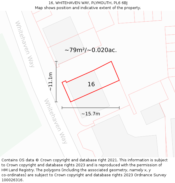 16, WHITEHAVEN WAY, PLYMOUTH, PL6 6BJ: Plot and title map